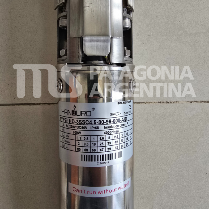 Bomba Sumergible Hibrida Solar Handuro 600W 3" Hasta 60m