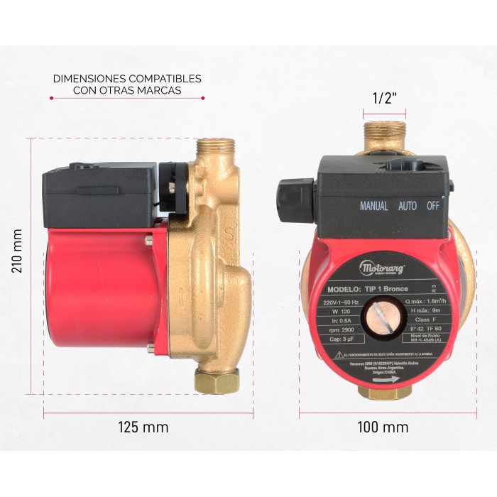 Bomba Presurizadora MotorArg Tip 1 Bronce